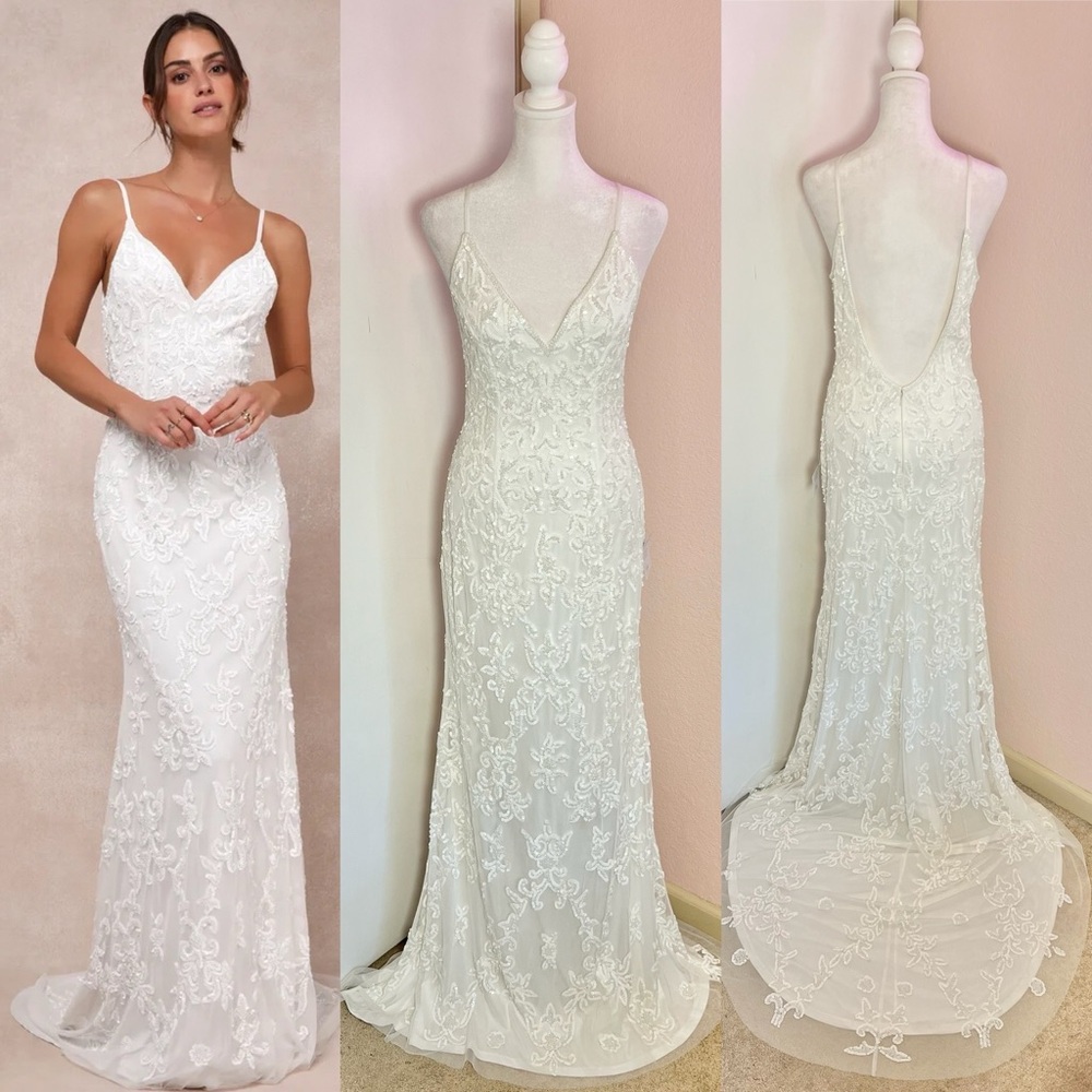 Everlasting Passion White Sequin Beaded Backless Maxi Wedding Dress by Lulus